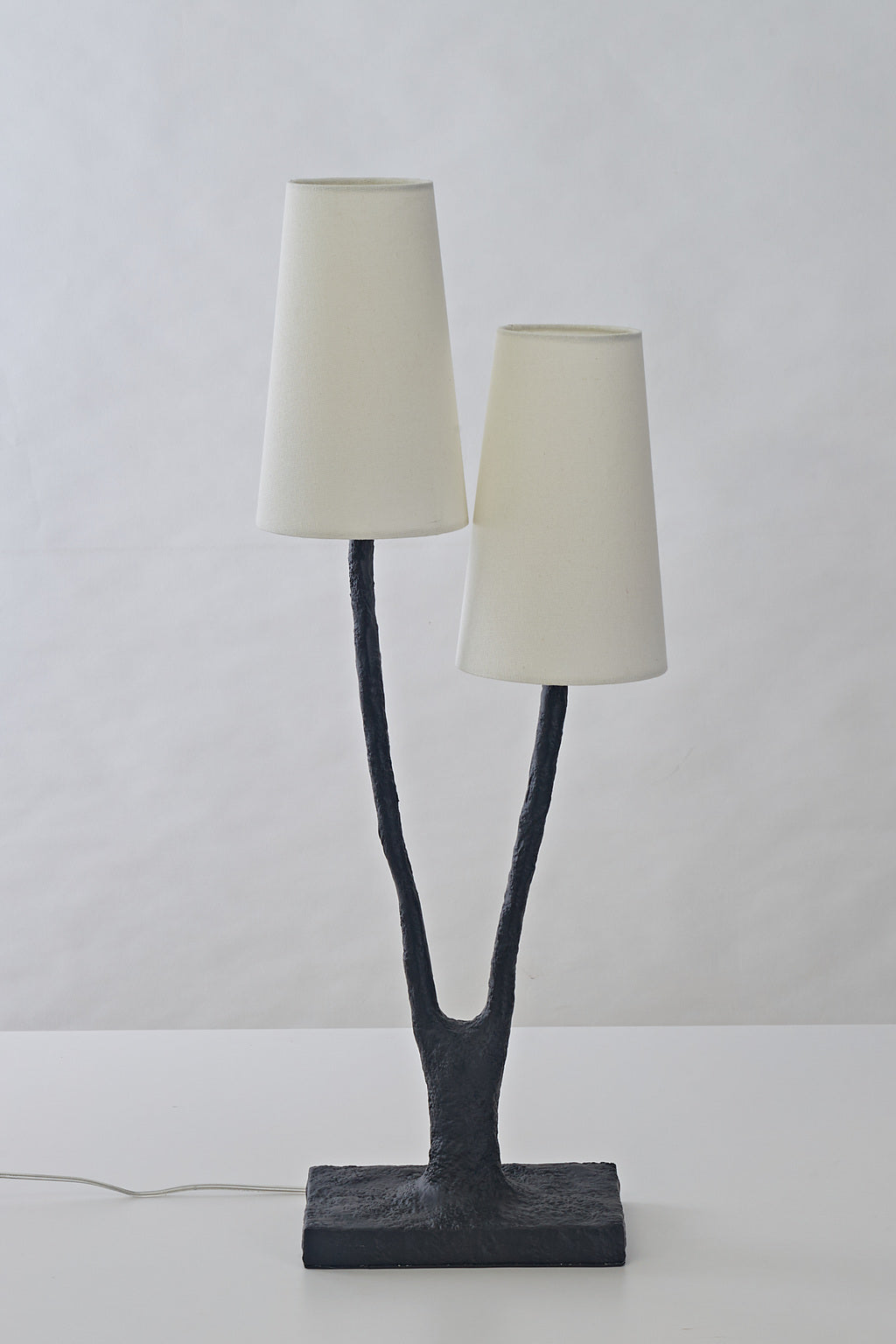 Noirbough branch table lamp complete real product photograph with both linen shades unlit