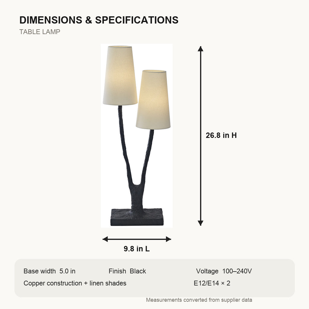 Noirbough Sculptural Branch Table Lamp dimensions and specifications in inches