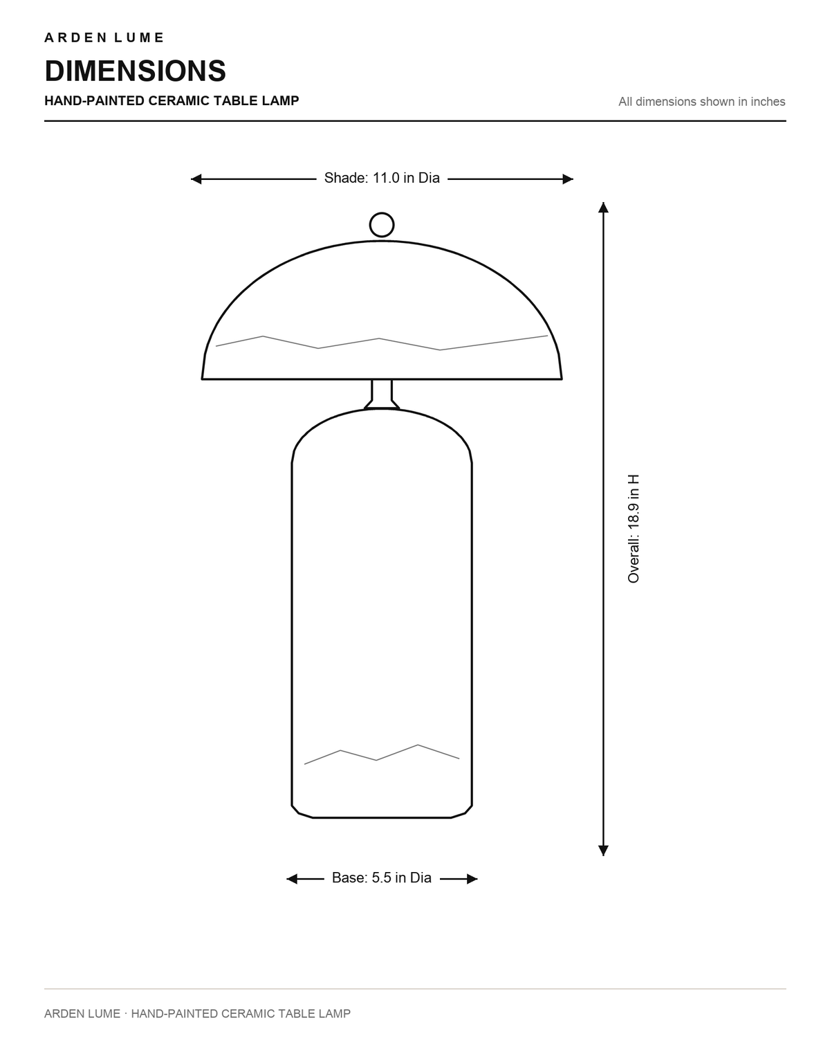 Hand-Painted Landscape Ceramic Table Lamp dimensions in inches