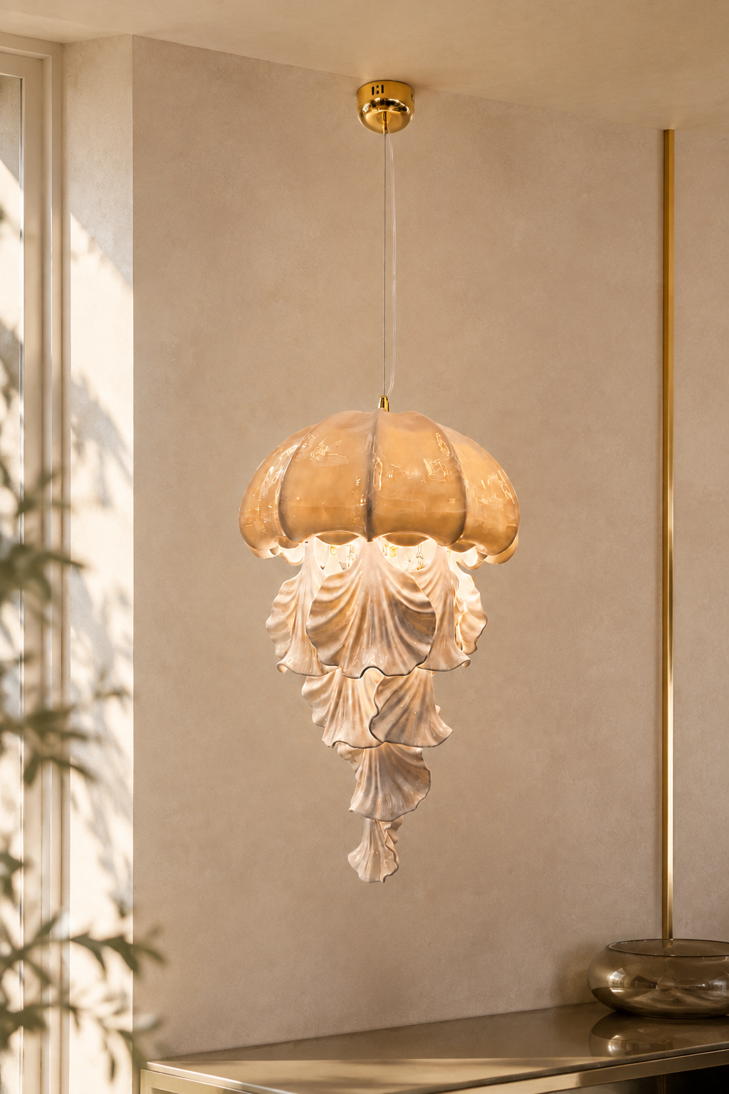Ondelisse Ivory Jellyfish Pendant Light — generated gold and glass interior concept