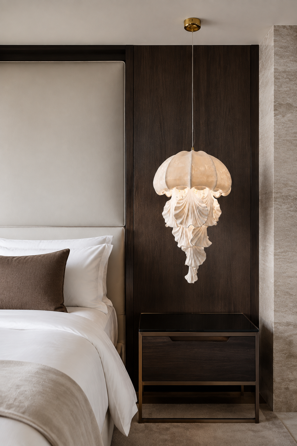 Ondelisse pendant — walnut hotel bedside scene
