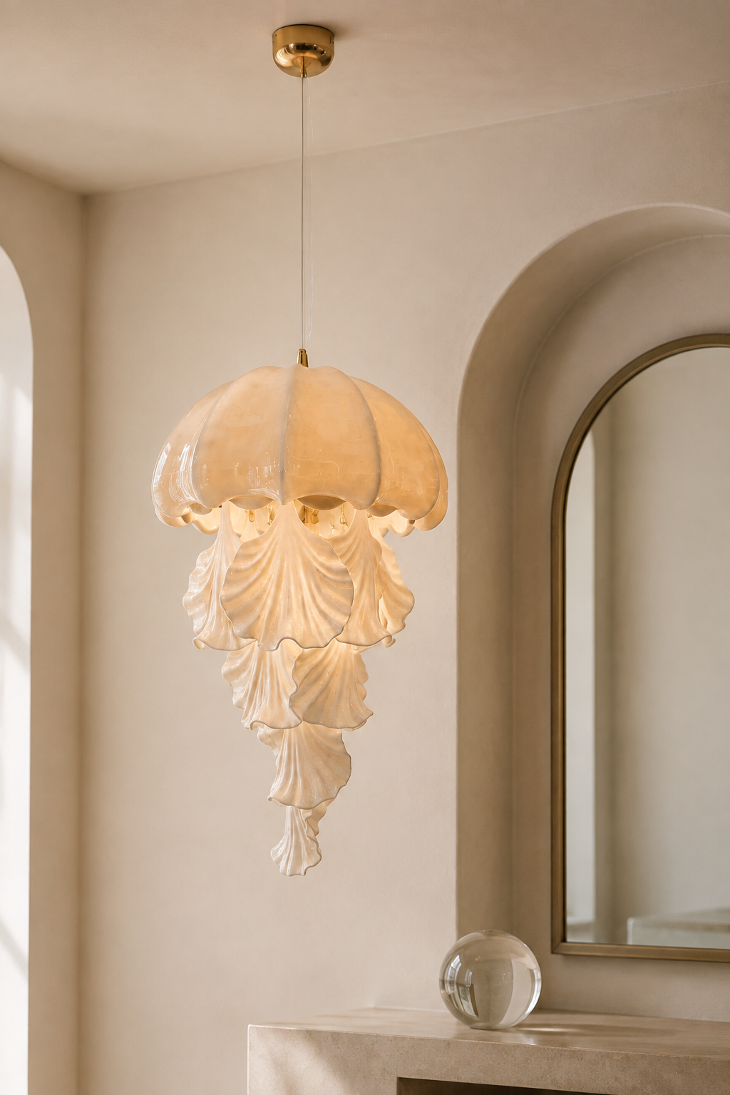 Ondelisse Ivory Jellyfish Pendant Light — generated arched mirror interior concept