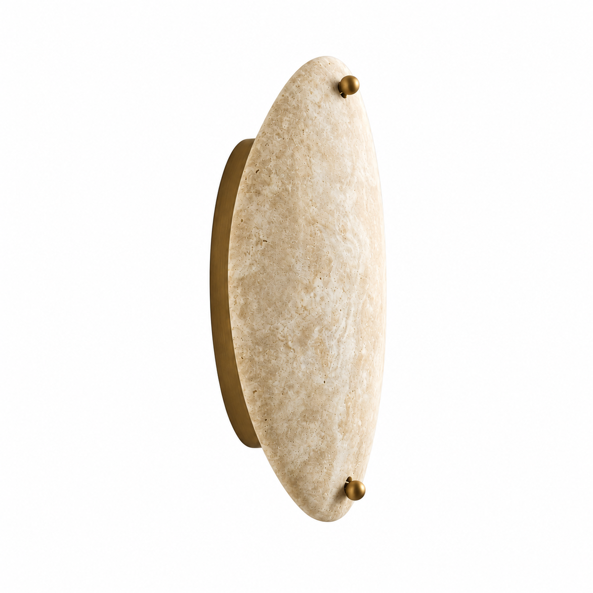 Orellith beige stone wall sconce, complete unlit product on white background.