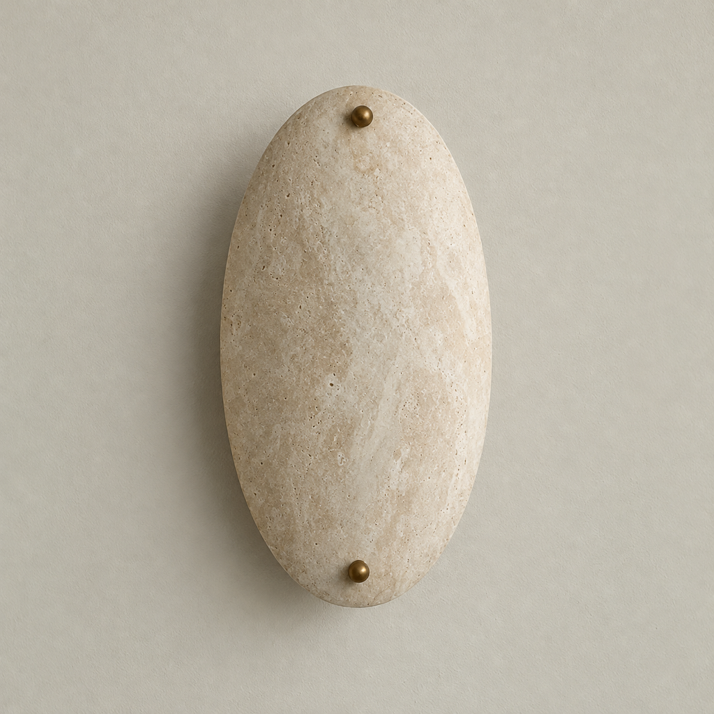 Orellith Beige Stone Wall Sconce in a near-front view on a warm neutral wall