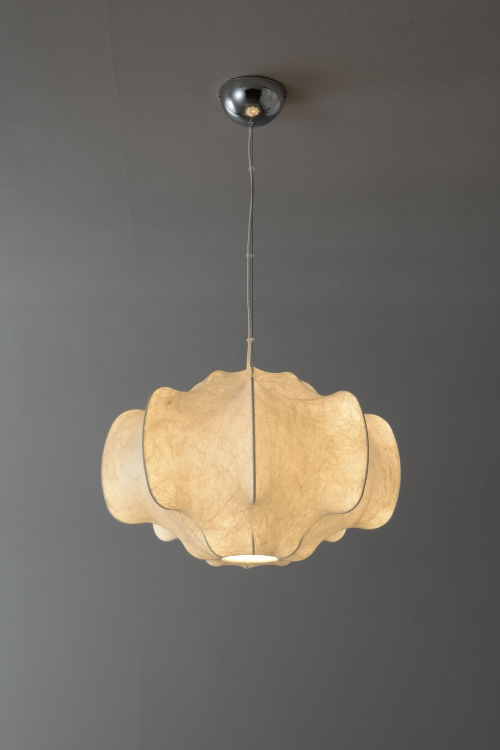 Handmade Mulberry Silk Pendant Light in White - 02 real lit overall