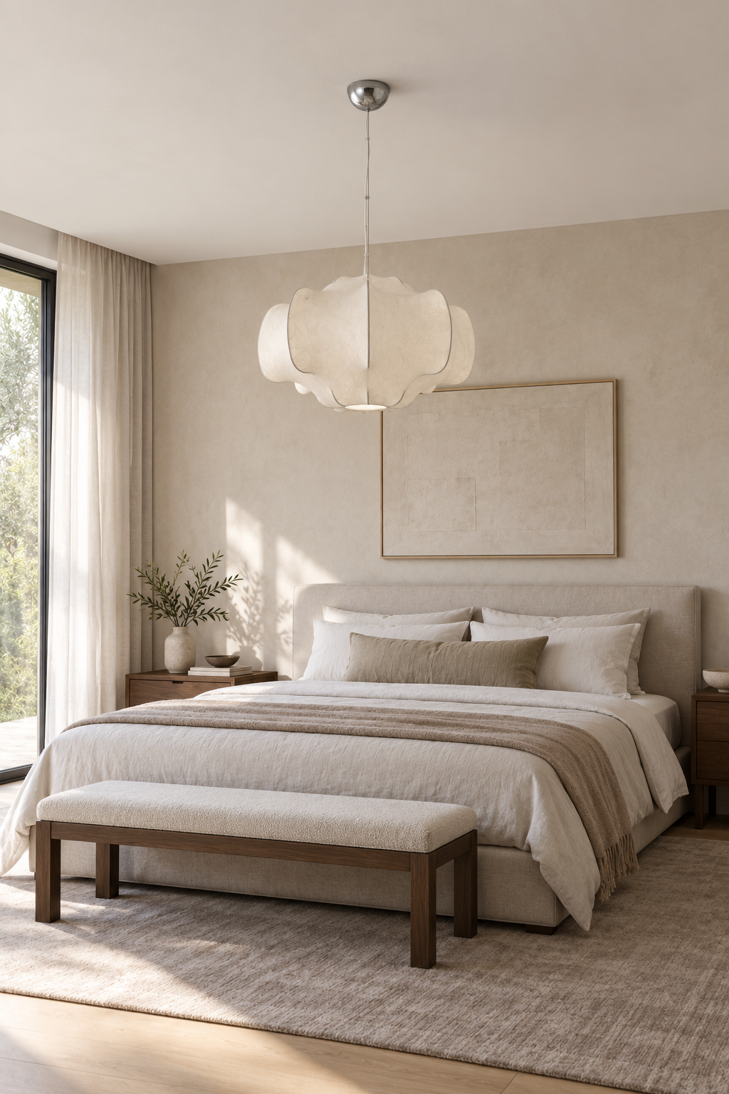 Handmade Mulberry Silk Pendant Light in White - 09 scene daylight bedroom off