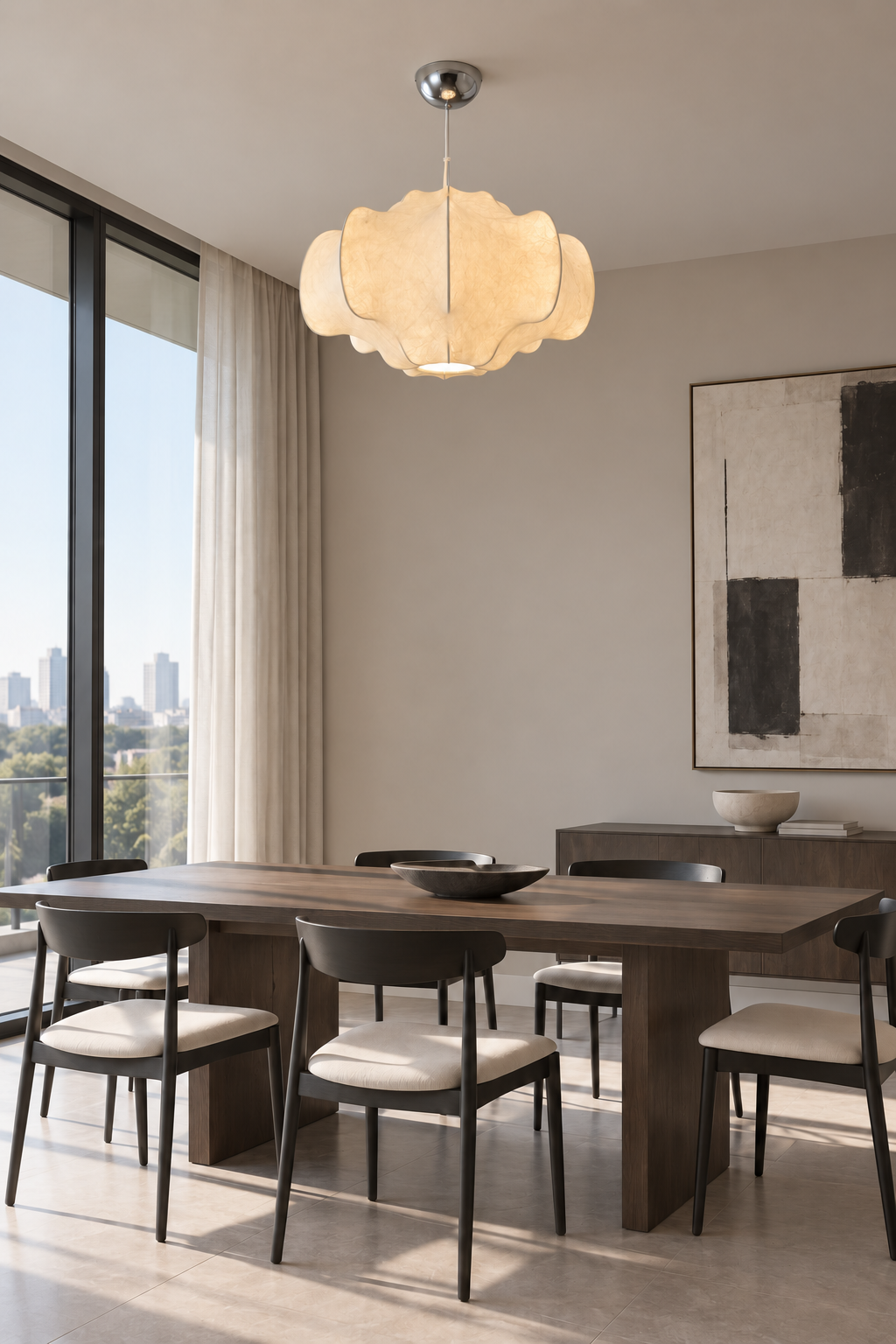 Handmade Mulberry Silk Pendant Light in White - 10 modern dining short cord