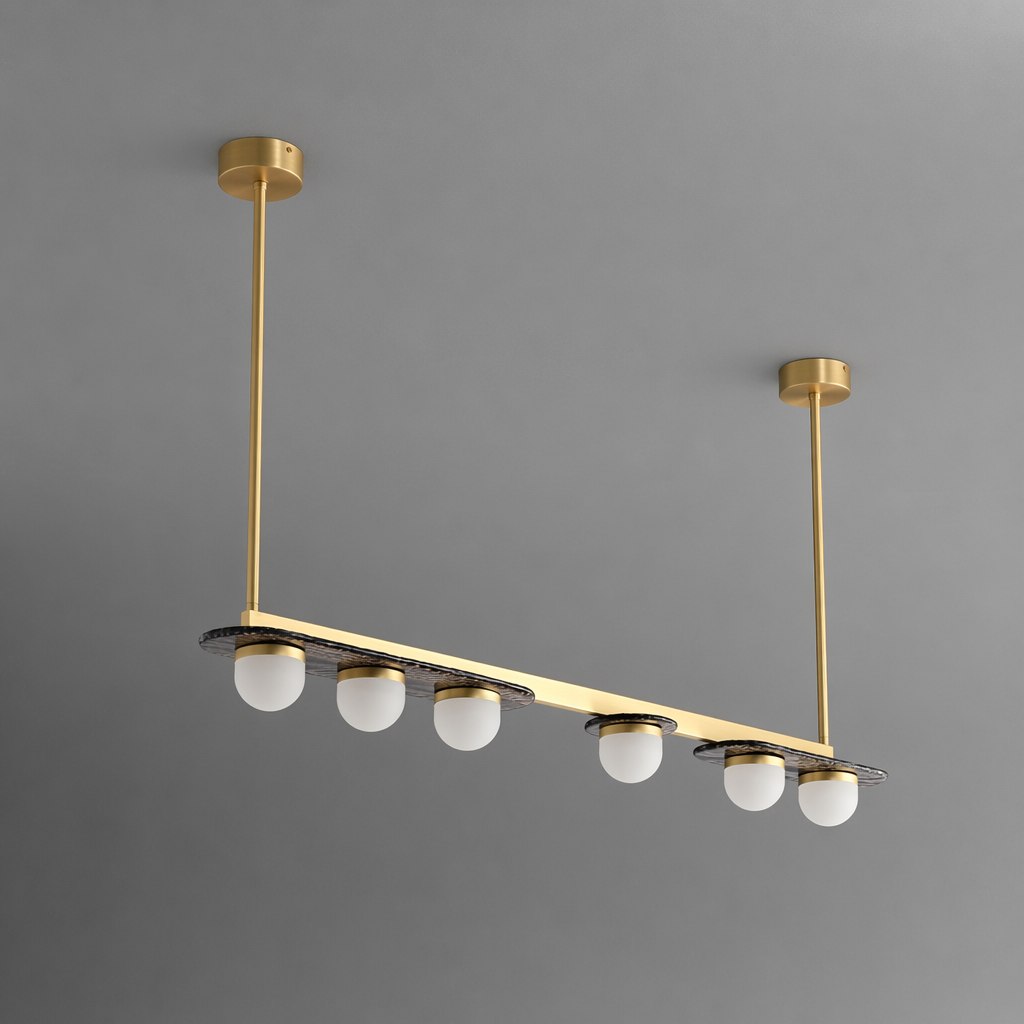 Modern Linear Glass Globe Chandelier - 05 real-shot natural brass unlit