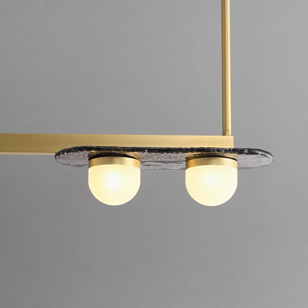 Modern Linear Glass Globe Chandelier - 08 detail natural brass glass shade