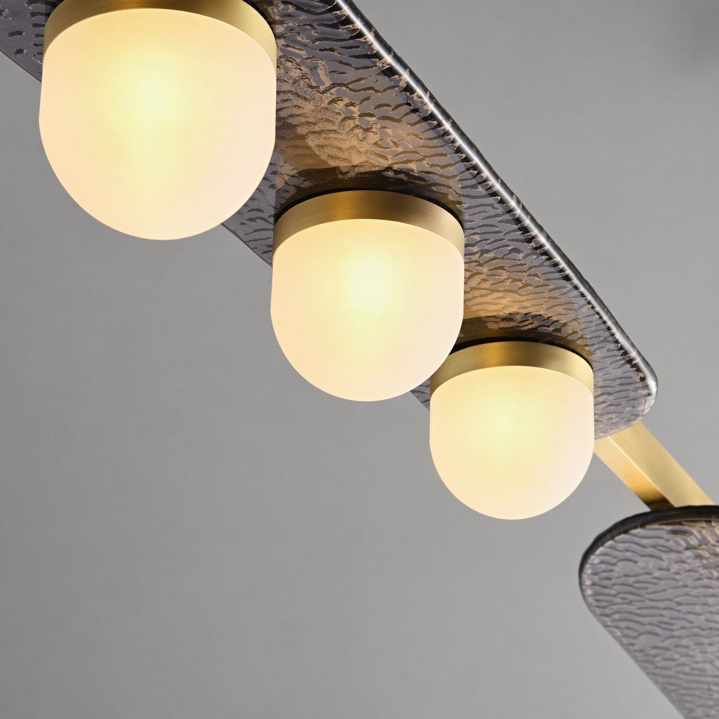 Modern Linear Glass Globe Chandelier - 09 detail illuminated glass shade