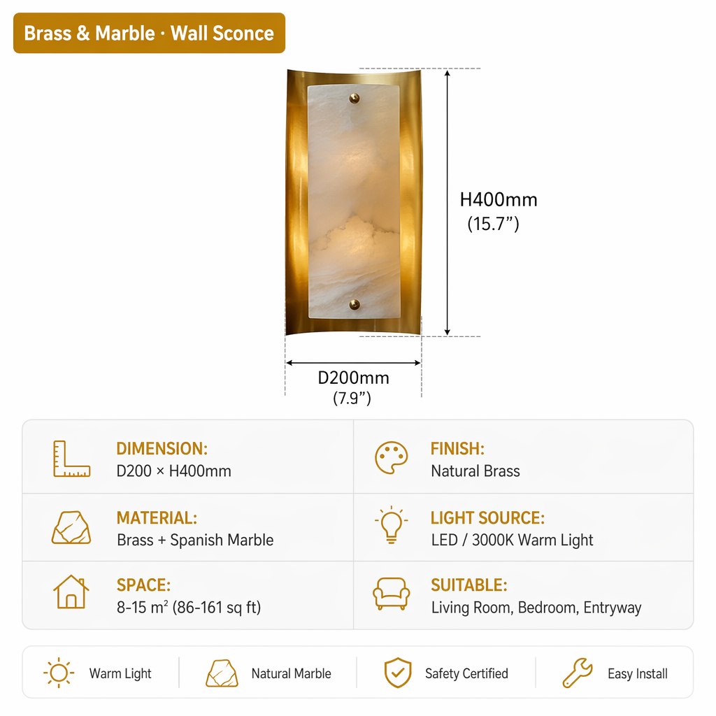 Modern Alabaster Rectangular Wall Sconce in Natural Brass - product image 12