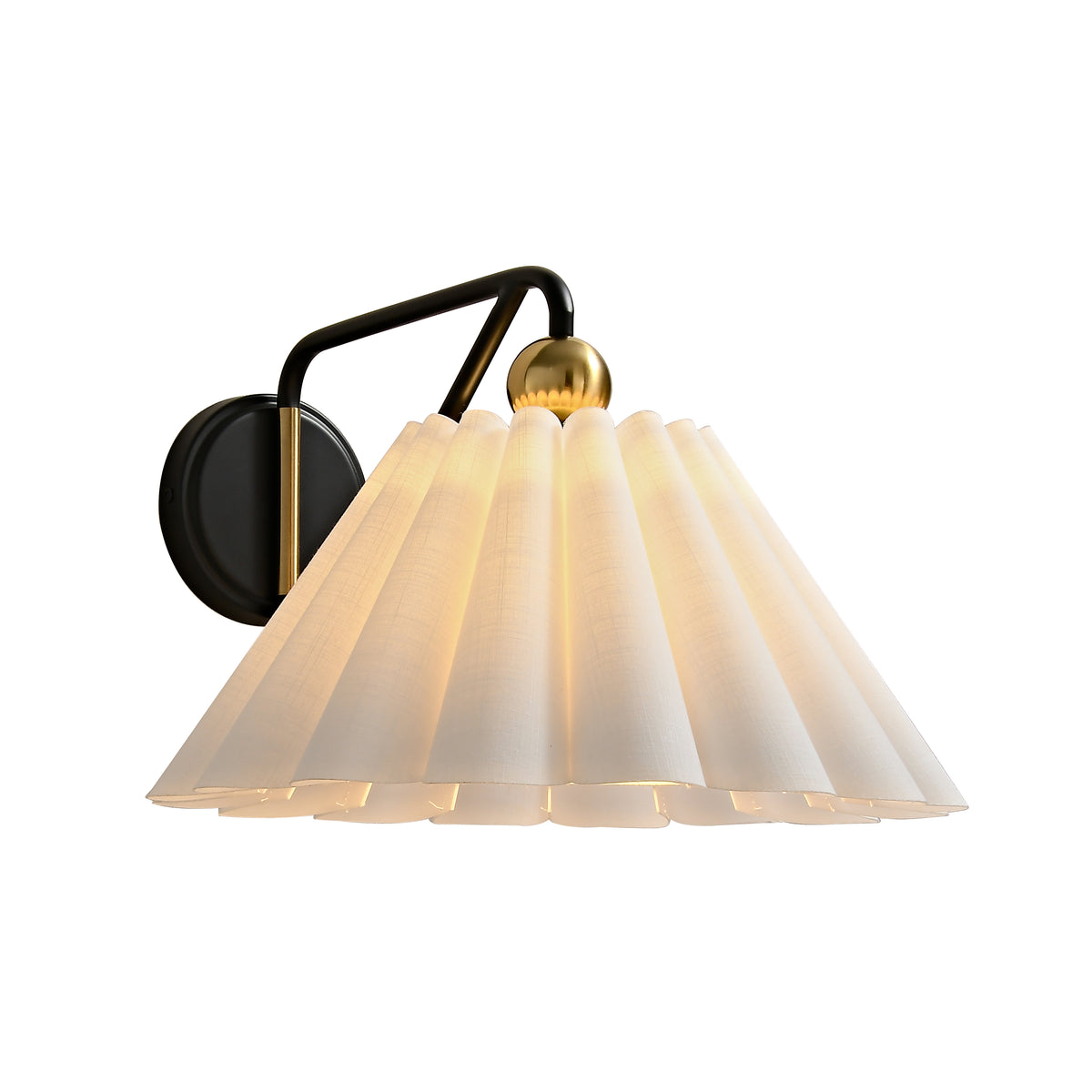 Complete pleated fabric wall sconce on a white background