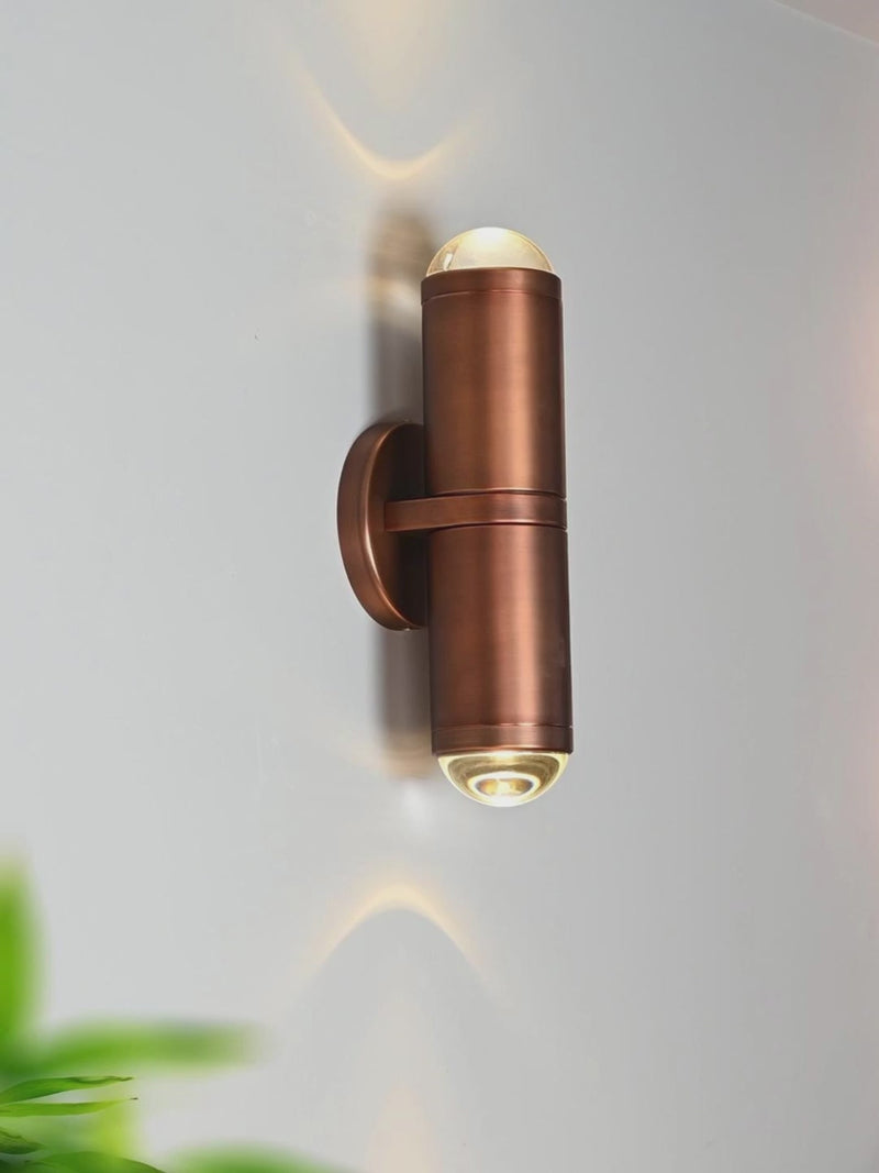 Modern Crystal Glass Cylinder Wall Sconce in Vintage Bronze - product gallery video