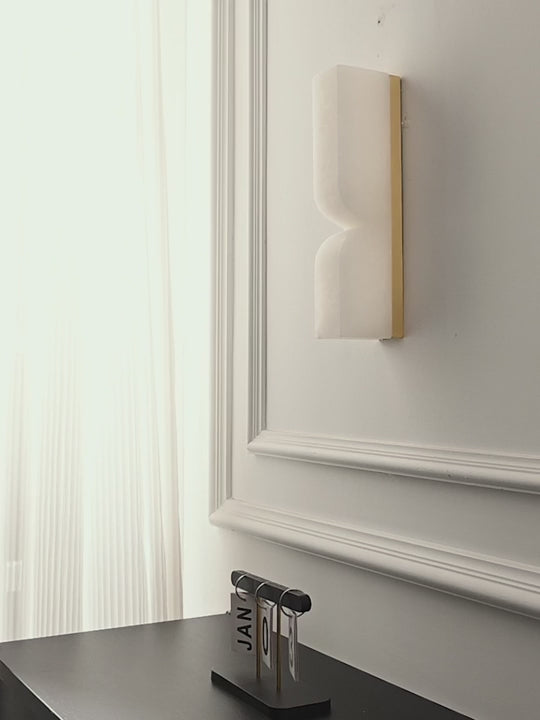 Load video: Modern Alabaster Linear Wall Sconce in Natural Brass - product gallery video