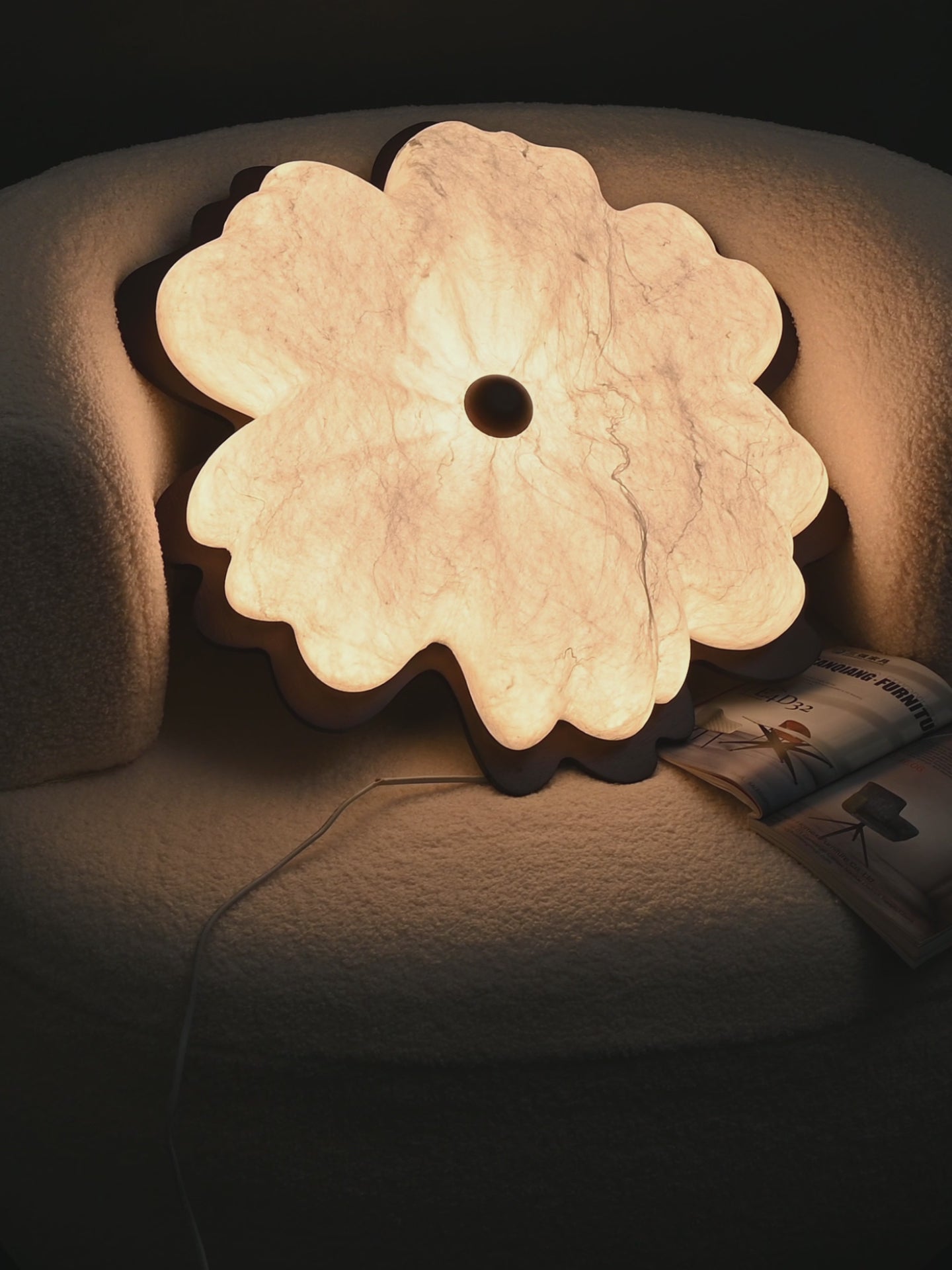 Modern Mulberry Silk Flower Ceiling Light in Walnut and White - product video