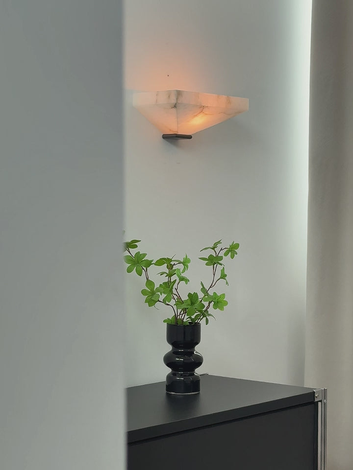 Modern Snowflake Alabaster Faceted Wall Sconce in Dark Bronze - real product video