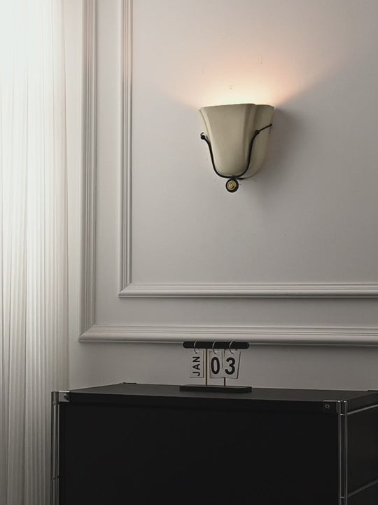 Load video: Modern Ceramic Vase Wall Sconce with Brass Accent - product gallery video