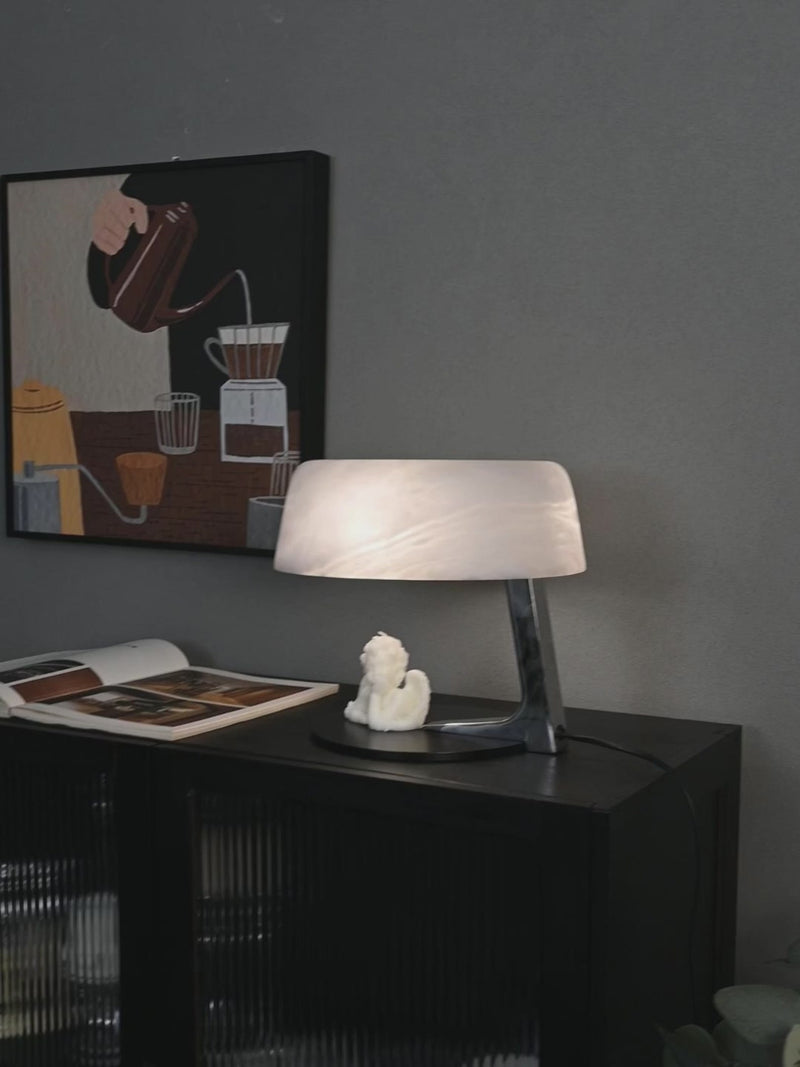 Modern Alabaster Table Lamp in Black and Chrome - product gallery video