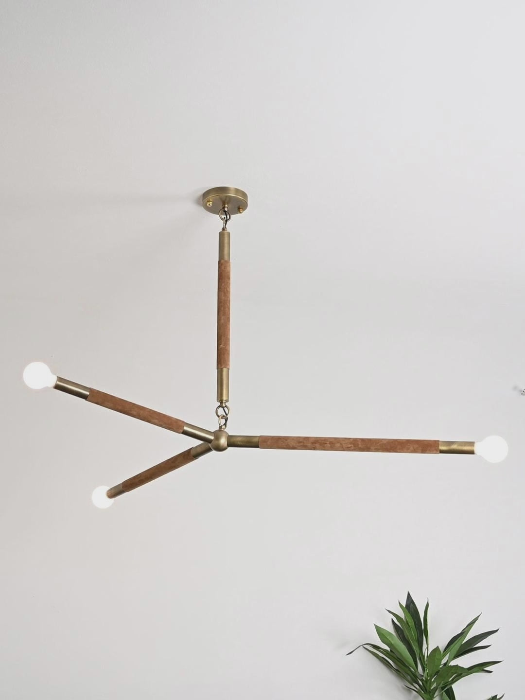 Modern Brass Branch Chandelier with Suede Accents - product video