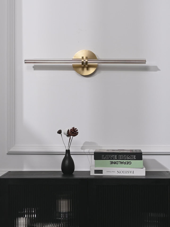 Modern Crystal Glass Linear Wall Sconce in Natural Brass - product video