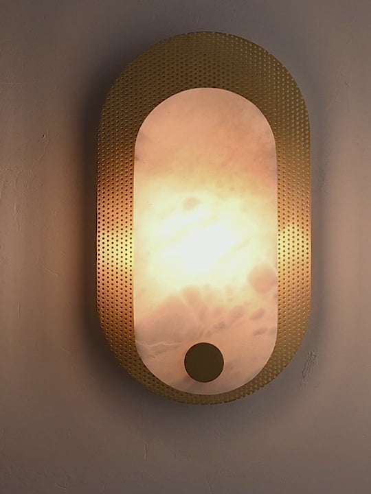Modern Alabaster Oval Wall Sconce in Matte Gold - product gallery video