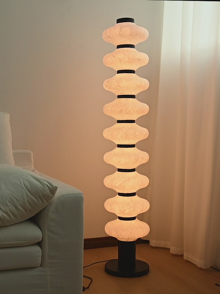 Modern Mulberry Silk Stacked Floor Lamp in Matte Black and White - product video