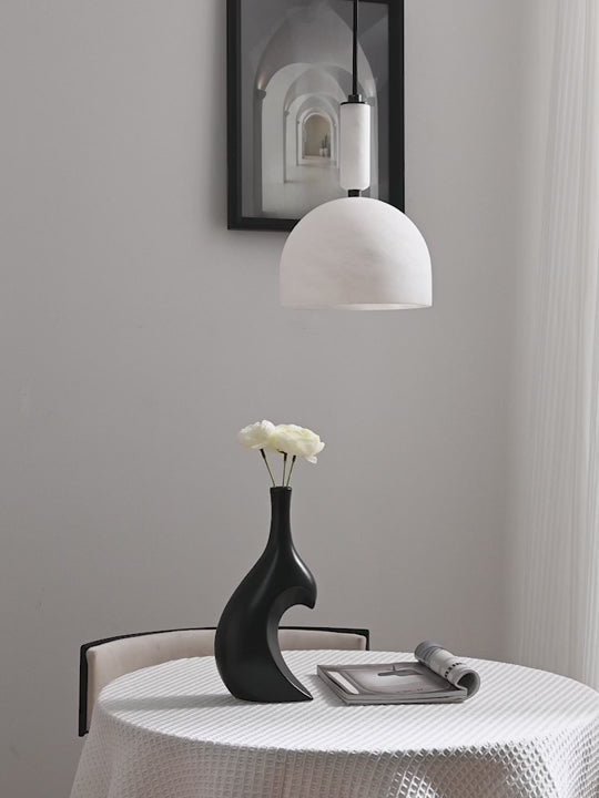 Load video: Modern Alabaster Dome Pendant Light in White - product gallery video