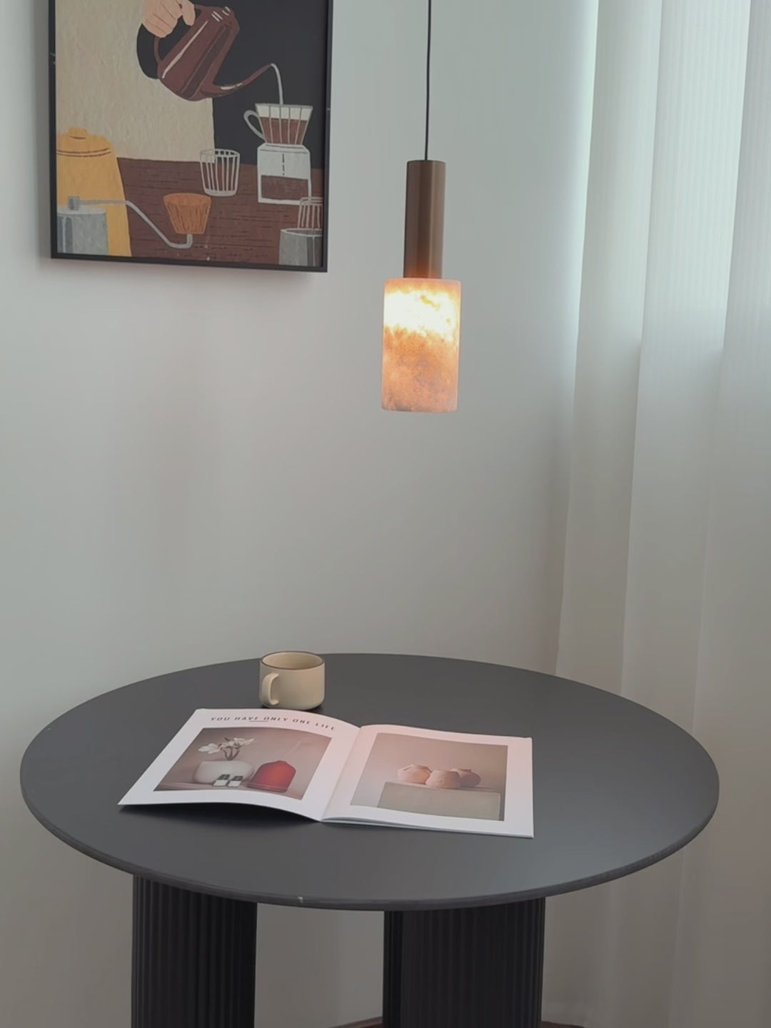 Load video: Modern Natural Stone Cylinder Pendant Light - product video