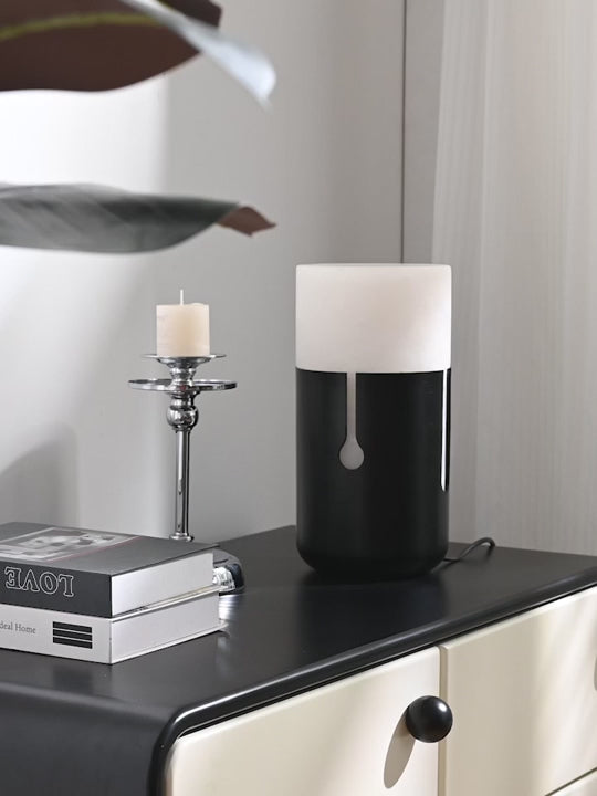 Modern Alabaster Cylinder Table Lamp in Matte Black - product gallery video