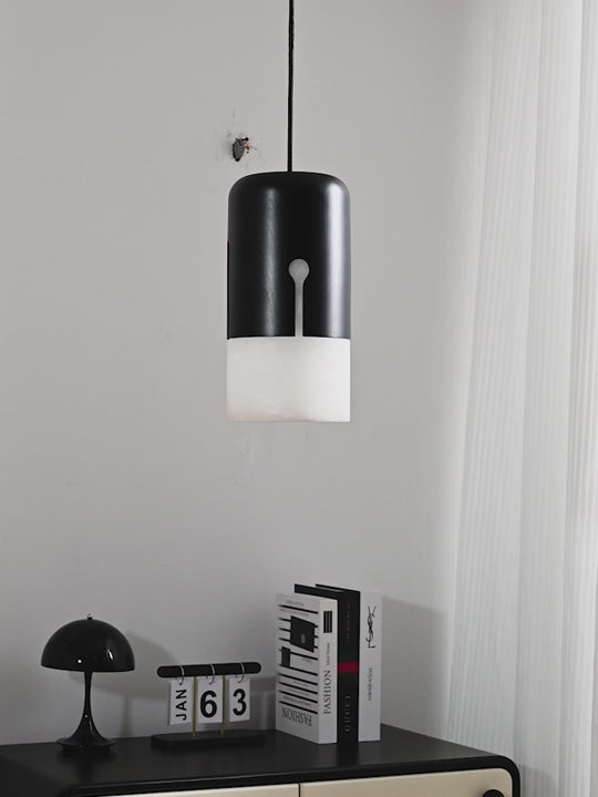 Modern Alabaster Cylinder Pendant Light in Matte Black - product gallery video
