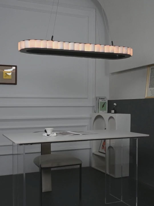 Modern Alabaster Linear Island Chandelier in Matte Black - Quiet Luxury Showcase