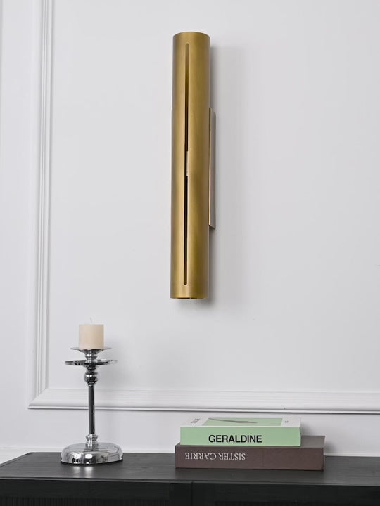 Modern Brass Cylinder LED Wall Sconce in Antique Brass - product gallery video