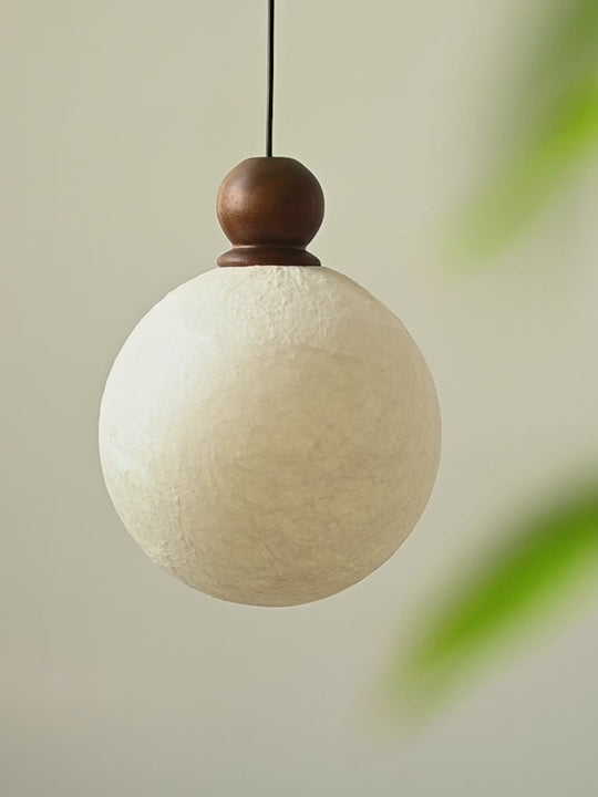 Load video: Modern Mulberry Silk Globe Pendant Light in Dark Walnut - product gallery video