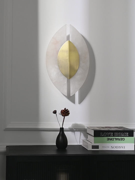 Modern Alabaster Leaf Wall Sconce in Antique Brass - product gallery video