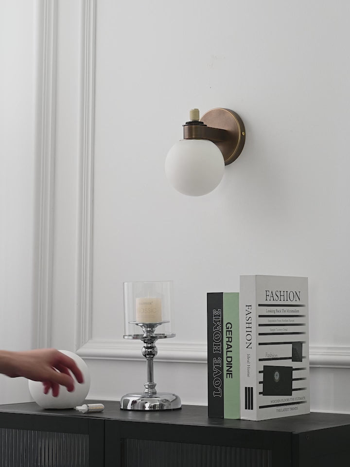Modern Spanish Alabaster Double Globe Wall Sconce in Antique Brass - real product video