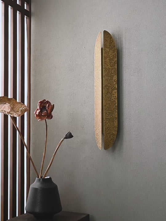 Load video: Modern Etched Brass Linear Wall Sconce in Antique Brass - product gallery video