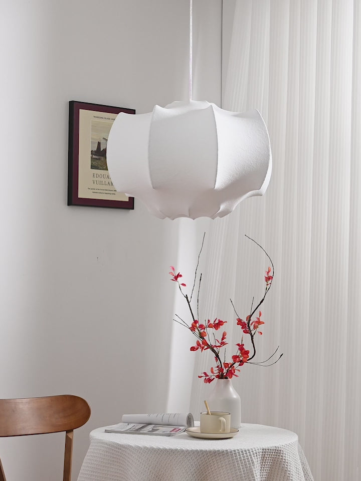 Handmade Mulberry Silk Pendant Light in White - product video