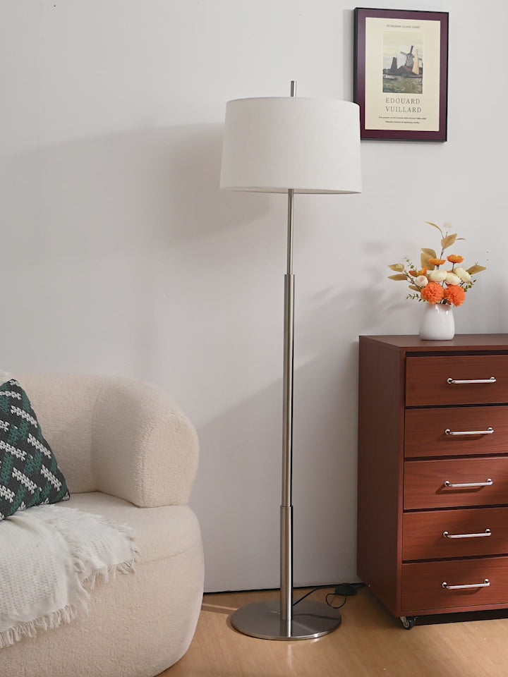 Modern Satin Nickel Off-White Fabric Lamp - product video