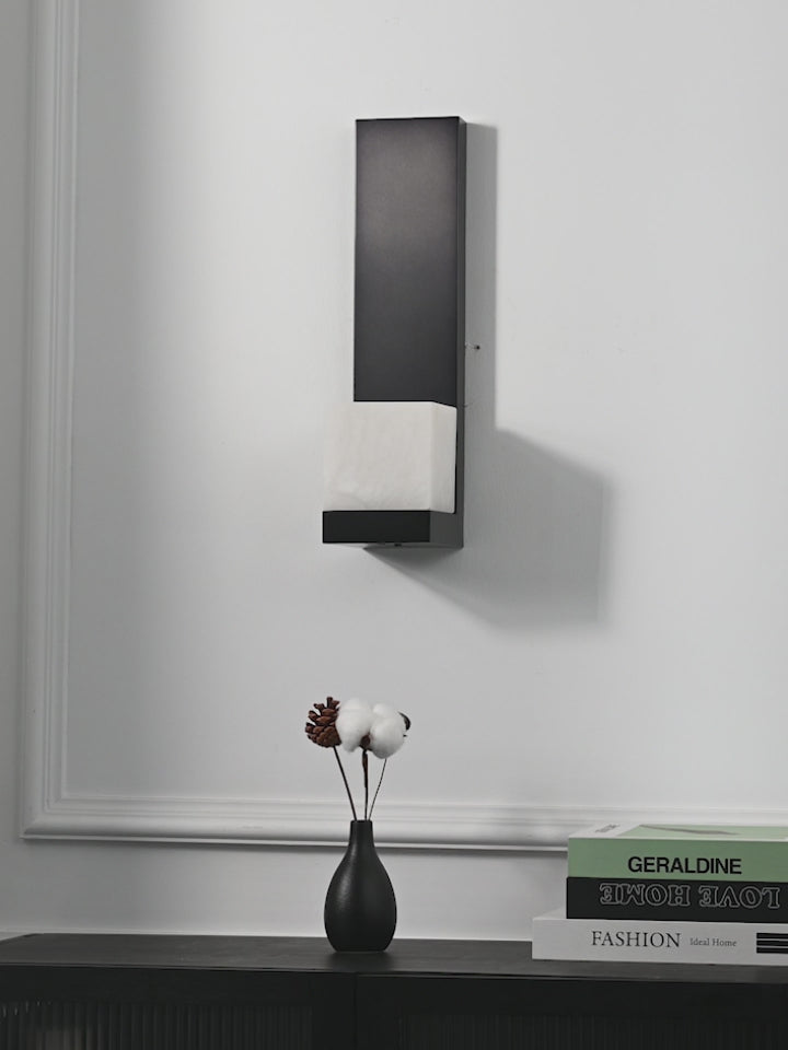 Modern Snowflake Alabaster Wall Sconce in Brushed Black - product video
