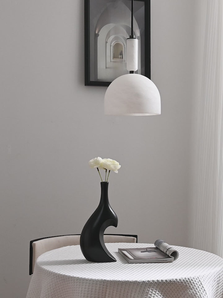 Modern Spanish Alabaster Dome Pendant Light in White - real product video