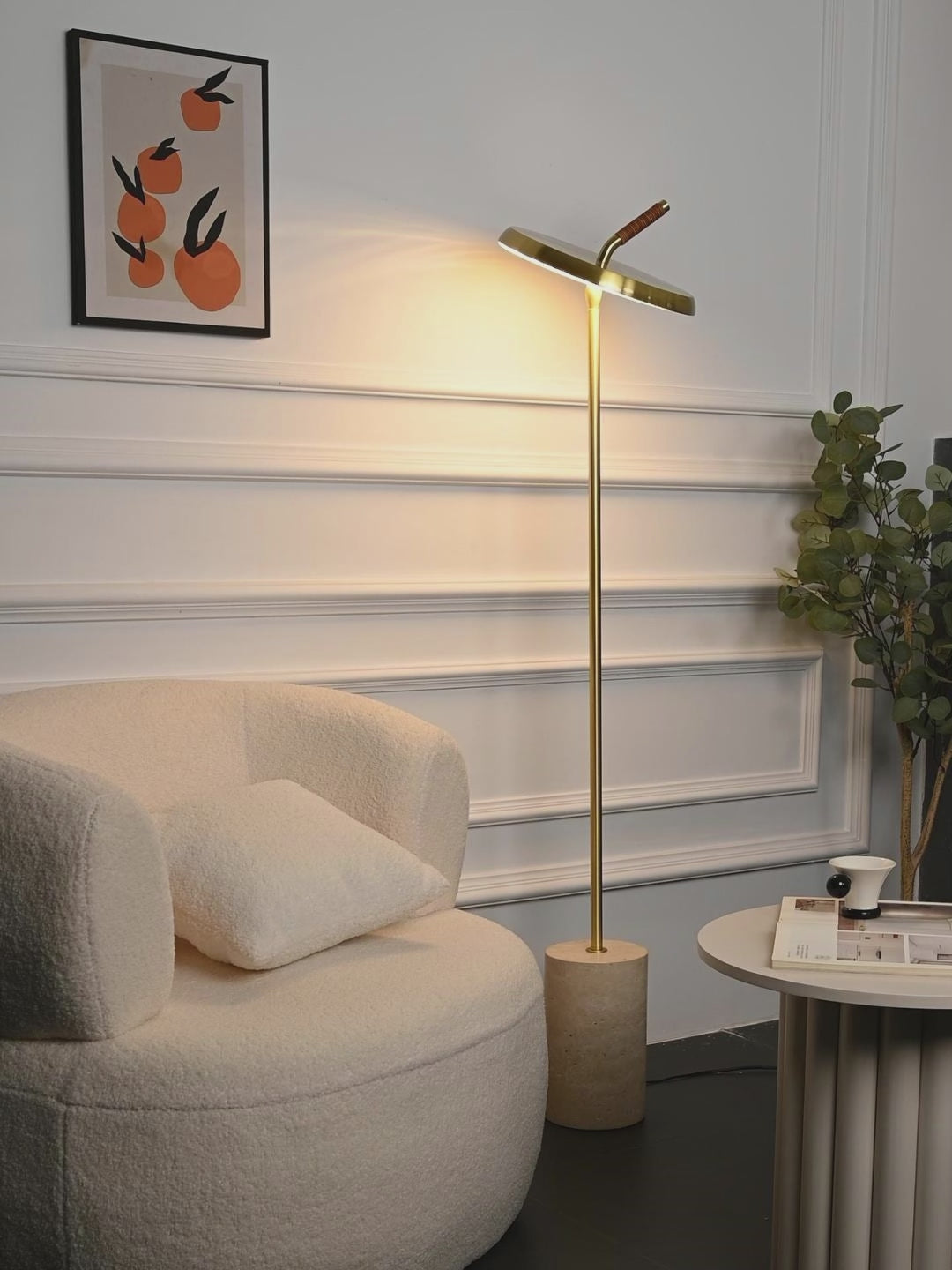 Modern Travertine Leather Floor Lamp in Gold - product video