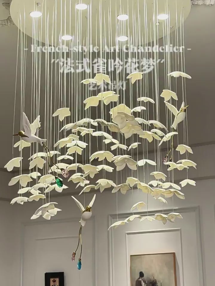 Floating Orchid Ceramic Short Chandelier real product video