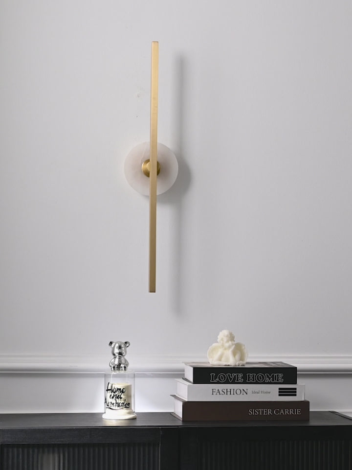 Modern Stone Disc Linear Wall Sconce in Natural Brass - real product video