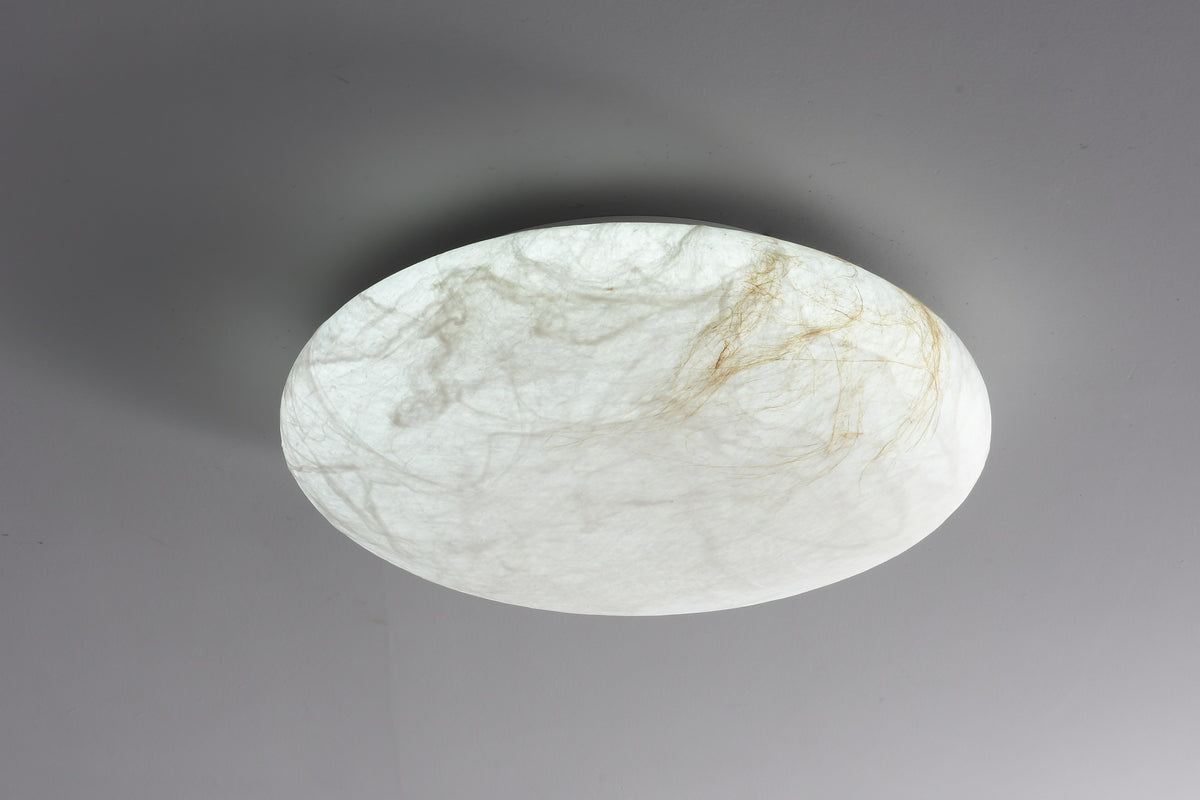 Round mulberry silk and hemp ceiling light photographed complete view 8