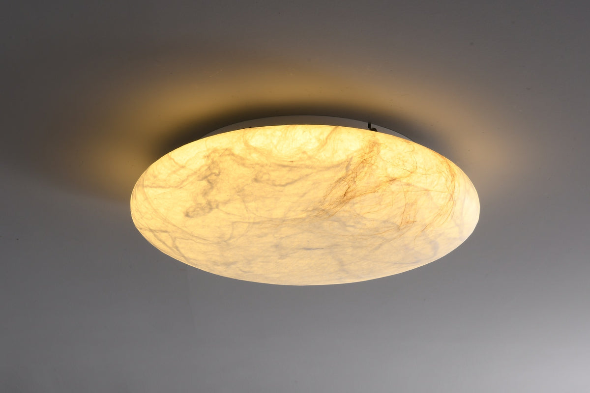 Round mulberry silk and hemp ceiling light photographed complete view 6