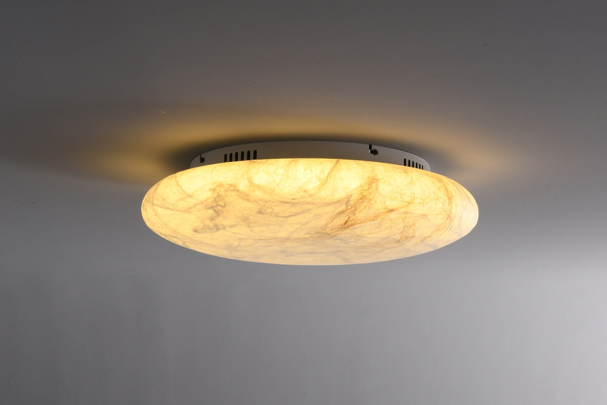 Round mulberry silk and hemp ceiling light photographed complete view 3