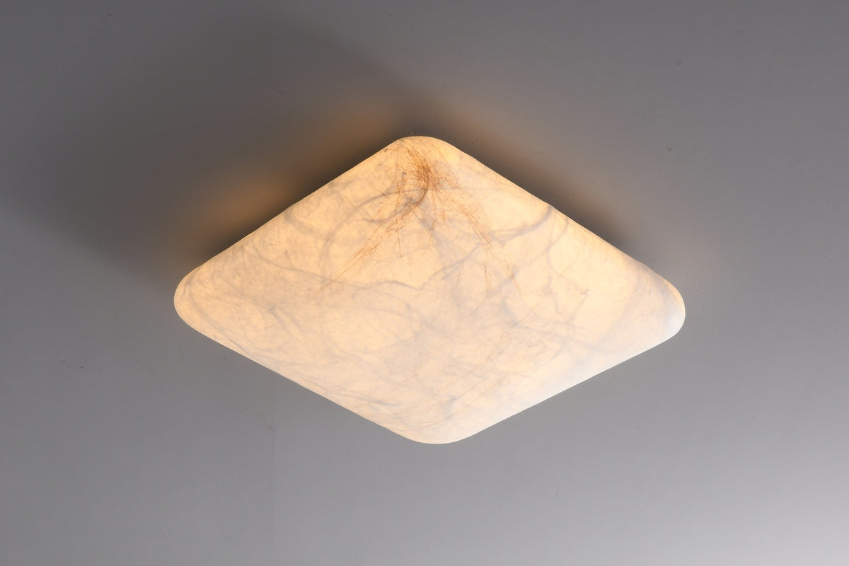Actual square mulberry silk and hemp ceiling fixture complete view 2