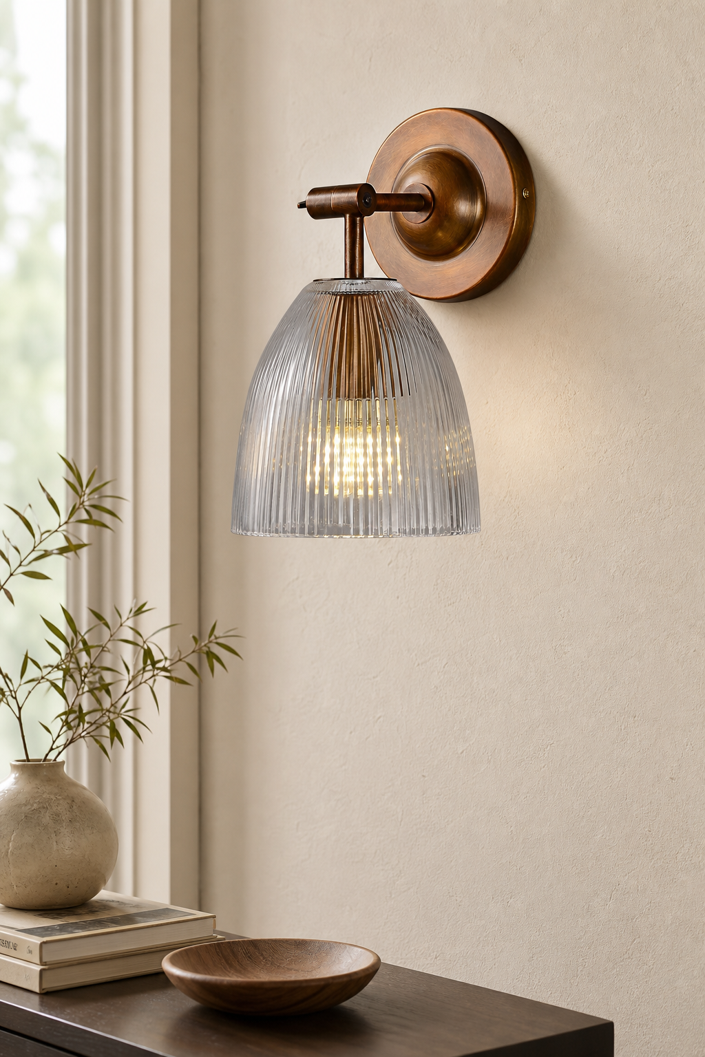 Red Antique Copper Ribbed Glass Wall Sconce - curated collection card scene