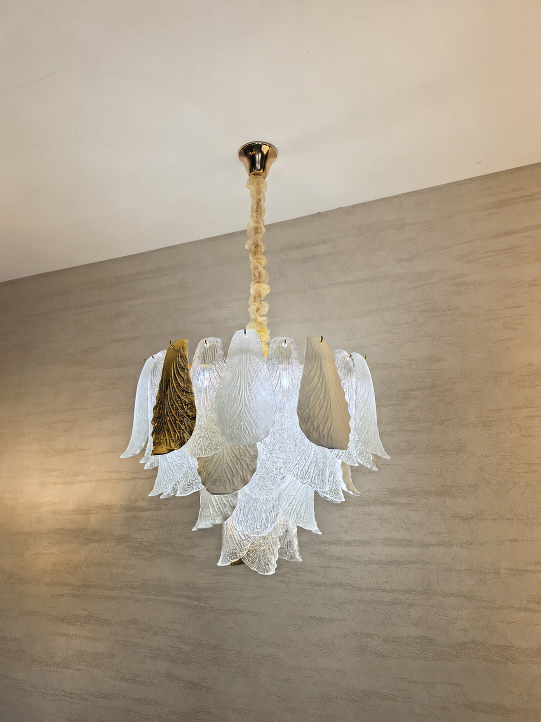 Ceramic and Glass Petal Round Chandelier in the 60 cm size: showroom photograph with the hanging label removed