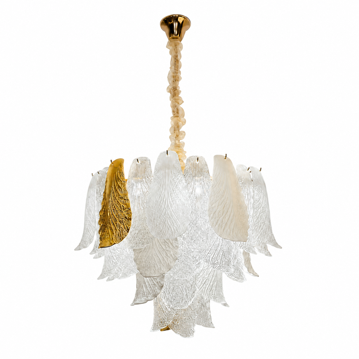 Ceramic and Glass Petal Round Chandelier in the 60 cm size: complete fixture on a white background